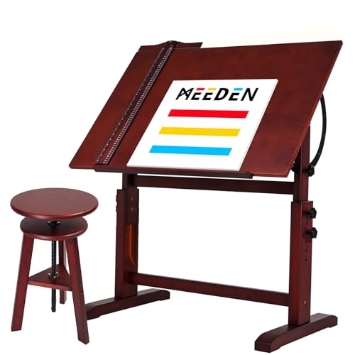 MEEDEN Vintage Wood Drafting Table & Stool Set, Artist Drafting Chair and Craft Table with Adjustable Height, Tiltable Tabletop for Artwork, Graphic MEEDEN