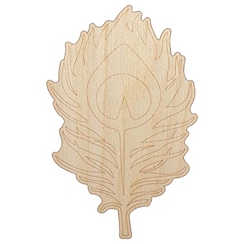 Elegant Peacock Feather Unfinished Wood Shape Piece Cutout for DIY Craft Projects - 1/8 Inch Thick - 6.25 Inch Size Sniggle Sloth