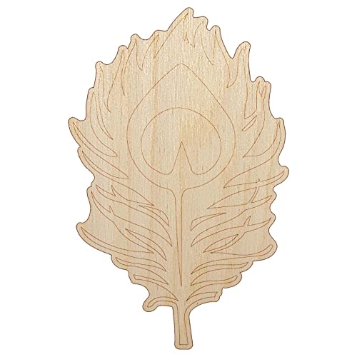 Elegant Peacock Feather Unfinished Wood Shape Piece Cutout for DIY Craft Projects - 1/8 Inch Thick - 6.25 Inch Size