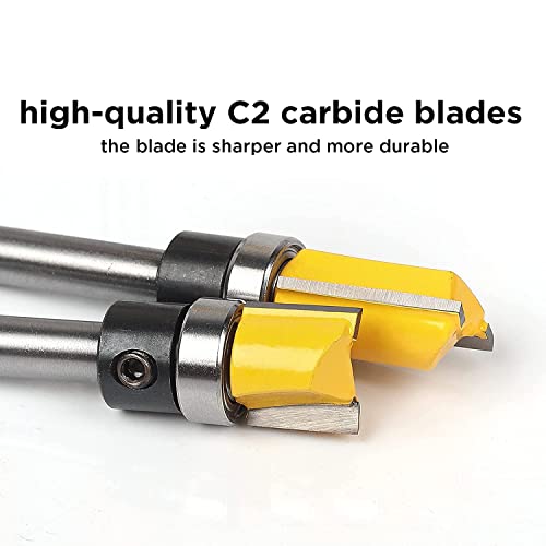 TOOLDO Pattern Flush Trim Bit 4 Pcs Router Bits，Top Bearing Flush Trim Bits Set，1/4 Inch Shank ,Cutting Length 1/2", 3/4", 1", 1-1/2" TOOLDO