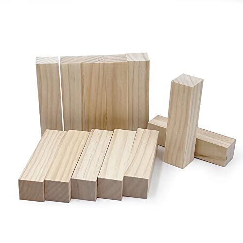 4 Inch Wood for Carving, 12 PCS Unfinished Wood Craft Cubes, Rectangular Wooden Blocks for DIY Carving, Crafting and Whittling for Adults Beginner WURONXIN
