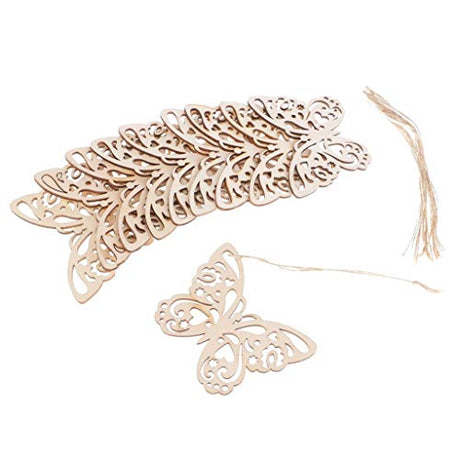 20pcs Country Style Butterfly Shape Wooden Gift Tags Hanging Embellishments Ornaments DIY Craft Favor Labels KODORIA