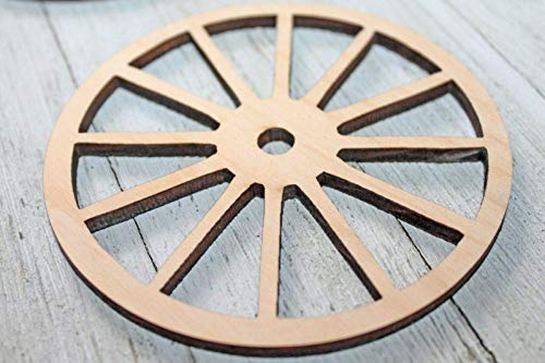 Vintage Cut Wagon Wheel Unfinished Wood Laser Cut Out Cutout Shape Crafts Sign DIY Ready to Paint or Stain - WoodArtSupply