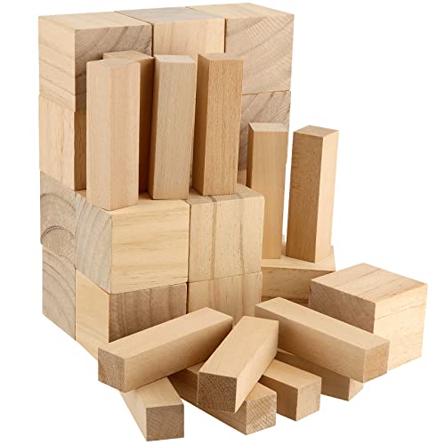 MANCHAP 32 PCS Basswood Carving Blocks Set, 2 Sizes Soft Solid Unfinished Wood Whittling Blocks, Balsa Wood Blocks for Carving and Whittling, 4x1x1