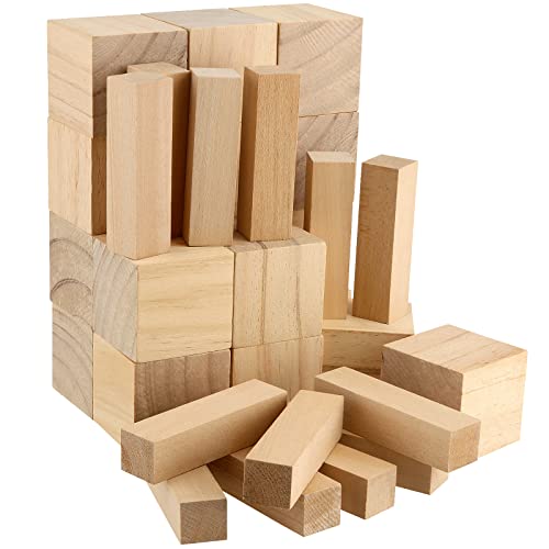 MANCHAP 32 PCS Basswood Carving Blocks Set, 2 Sizes Soft Solid Unfinished Wood Whittling Blocks, Balsa Wood Blocks for Carving and Whittling, 4x1x1 - WoodArtSupply