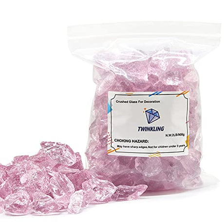 TWINKLING High Luster Fire Glass Gravel Stone,Broken Glass,Fire Pit Glass,Crushed Glass for Fireplace Pit Aquarium Garden Decoration,1-3cm,2-Pound TWINKLING
