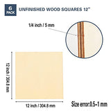 Artificer Baltic Birch Plywood, 12x12 Inch 6 Pack 1/4" Thick Unfinished Wood Squares Boards for Crafts Wooden Canvas Panels for Painting Plywood Artificer