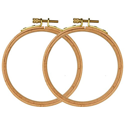 2 Pack 4'' Embroidery Hoop, Guofa Beech Wood Cross Stitch Hoops, Hanging Embroidery Frame Hoop for Decoration - WoodArtSupply