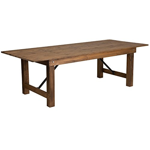 Flash Furniture Hercules Series 8' x 40" Rustic Solid Pine Folding Dining Table, Rectangular Antique Farmhouse Dining and Event Extension Table - WoodArtSupply