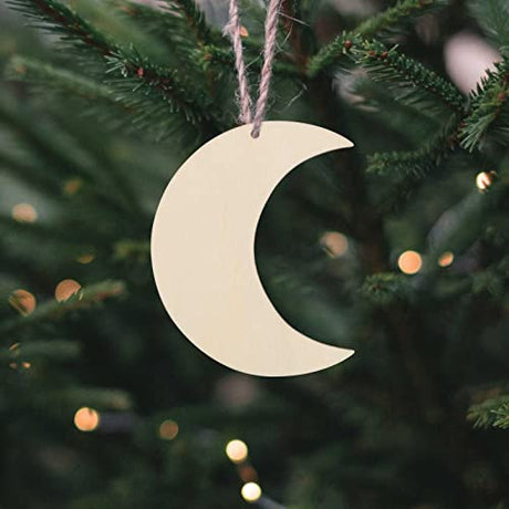 20pcs Moon Wood Cutouts DIY Craft Embellishments Moon Unfinished Wood Gift Tags Ornaments Decoration JANOU