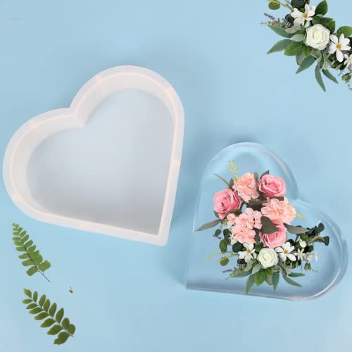 2 PCS Large Resin Mold, Epoxy Resin Molds Silicone, Heart+Love Resin Molds for Flowers Preservation - WoodArtSupply