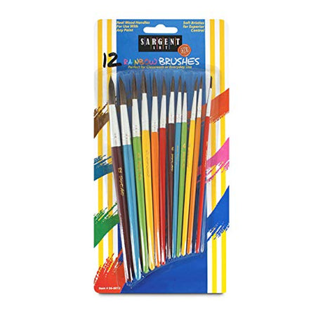 Sargent Art 56-6012 Assorted Rainbow Round Brushes, 12 Count Sargent Art