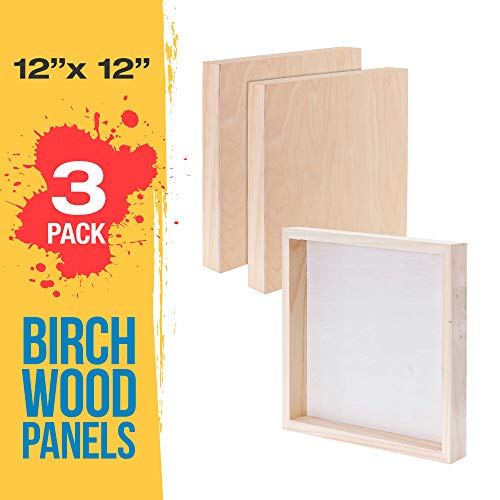 U.S. Art Supply 12" x 12" Birch Wood Paint Pouring Panel Boards, Gallery 1-1/2" Deep Cradle (Pack of 3) - Artist Depth Wooden Wall Canvases - U.S. Art Supply