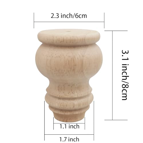 Btibpse 3" Tall Solid Wood Furniture Legs Unfinished Bun Feet for Cabinet Sofa Ottoman TV Stand Loveseat Dresser Set of 4