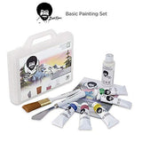 Bob Ross Basic Paint Set - 10 Piece Landscape Set with Plastic Storage and Carry Case, 2-in1 Studio Easel, Clear Plastic Palette - Bundle BobRoss