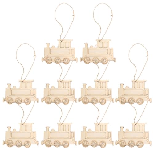 TEHAUX 20pcs Unfinished Train Wood Ornaments, Train Shape Wooden Pendant Creative Wood Train Crafts Cutouts Blank Wood Natural Slices for DIY Crafts TEHAUX