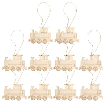 TEHAUX 20pcs Unfinished Train Wood Ornaments, Train Shape Wooden Pendant Creative Wood Train Crafts Cutouts Blank Wood Natural Slices for DIY Crafts - WoodArtSupply