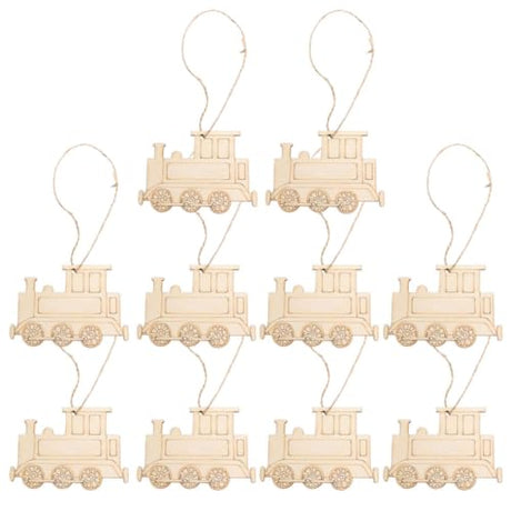 TEHAUX 20pcs Unfinished Train Wood Ornaments, Train Shape Wooden Pendant Creative Wood Train Crafts Cutouts Blank Wood Natural Slices for DIY Crafts TEHAUX