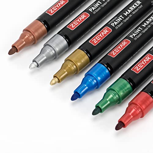 ZEYAR Permanent Oil-Based Paint Markers, Medium Point, Waterproof ink, Expert of Rock Painting, Great on Mug, Rock, Glass, Canvas, Metal and more (6 - WoodArtSupply