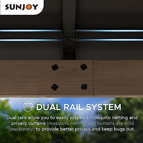 Sunjoy 10 x 12 ft. Wood Gazebo, Outdoor Patio Steel Hardtop Gazebo, Cedar Framed Wooden Gazebo with 2-Tier Metal Roof, Suitable for Patios, Lawn and Sunjoy
