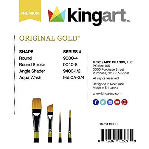 KINGART Original Gold Series Premium Golden Taklon Multimedia Artist Brushes, Painting Tools for Oil, Acrylic, Watercolor and Gouache, Gift Box, Set KINGART