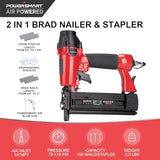 PowerSmart Pneumatic Brad Nailer, 2 in 1 Nail Gun and Crown Stapler with Safety Goggles, Compatible with 5/8” up to 2” Nails, 18 Gauge Brad Gun for PowerSmart