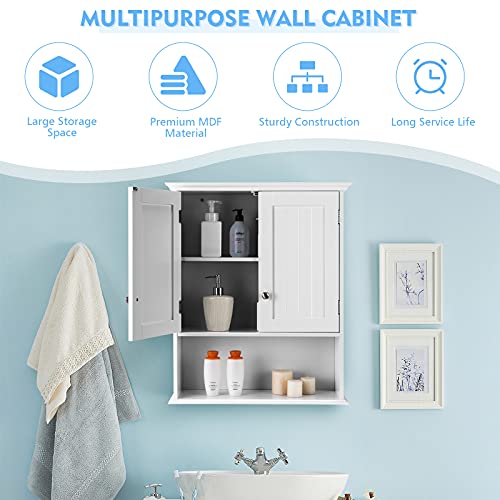 Tangkula Bathroom Wall Cabinet, Wooden Hanging Storage Cabinet with Doors & Shelves, Multipurpose Storage Cabinet for Bathroom Kitchen Living Room, Tangkula