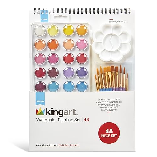 KINGART Studio Watercolor Painting Art Set - Paint, Brushes, Paper & Palette - WoodArtSupply