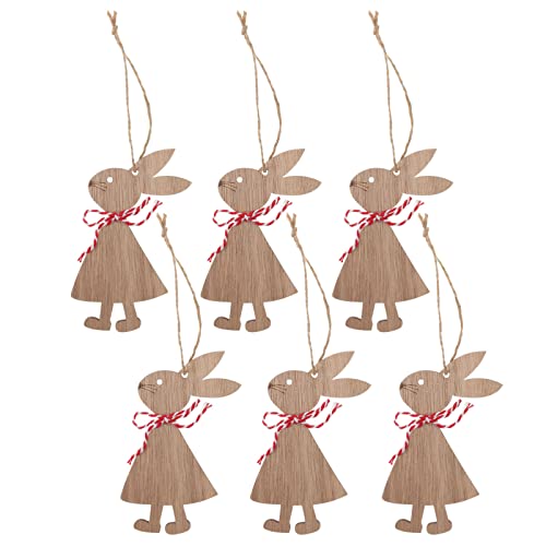 SEWACC 6pcs Easter Bunny Wooden Cutout Unfinished Wood Bunny Slices Wooden Rabbit Hanging Ornament Unpainted Easter Wood Slice Easter Party Crafts - WoodArtSupply