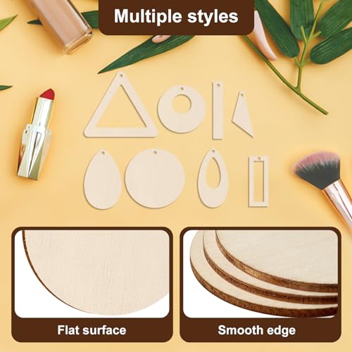 Anjmd 280 Pieces Unfinished Wooden Earrings Blanks Wooden Teardrop/Circle/Triangle/Rectangle Shapes Earrings Pendants Wood Earring Pendant Pieces