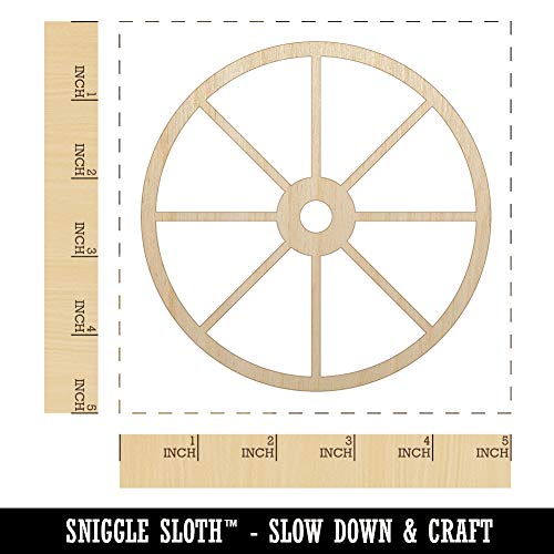 Wagon Wheel Solid Unfinished Wood Shape Piece Cutout for DIY Craft Projects - 1/4 Inch Thick - 4.70 Inch Size Sniggle Sloth