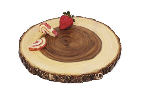 Lipper International Acacia Wood Slab Serving Board With Bark for Cheese, Crackers, and Hors D'oeuvres, Set of 3, Assorted Sizes - WoodArtSupply