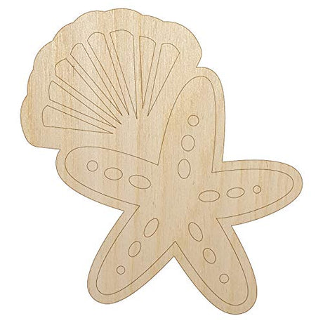 Starfish and Shell Beach Tropical Doodle Unfinished Wood Shape Piece Cutout for DIY Craft Projects - 1/8 Inch Thick - 4.70 Inch Size Sniggle Sloth