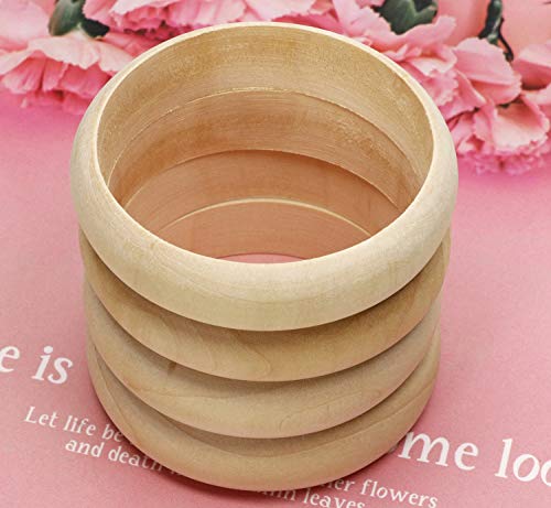 Penta Angel Wood Bangle Bracelets 4Pcs 2.83inch Unfinished Natural Round Wooden Ring for Art & Craft Project DIY Jewelry Making PENTA ANGEL
