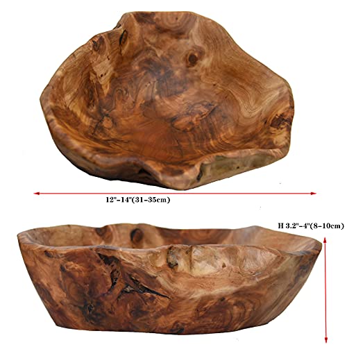 JFFLYIT Creative Wood Bowl Root Carved Bowl Handmade Natural Real Wood Candy Serving Bowl (12"-14")