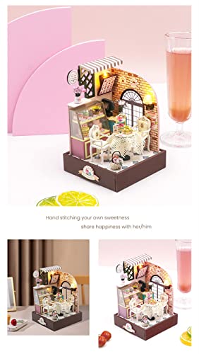 Kisoy Dollhouse Miniature with Furniture Kit, DIY 3D Wooden DIY House Kit with Dust Cover,Handmade Tiny House Toys for Teens Adults Gift(Sweet Cake