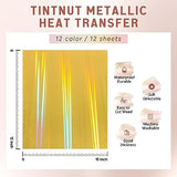 Tintnut Metallic Heat Transfer Vinyl Bundle Chrome HTV Vinyl,12 Sheets 12"x 10" Foil Holographic Gold Iron On Vinyl for Compatible with Cricut or Tintnut