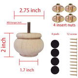 Btibpse 2 Inch Wooden Furniture Legs, Solid Wood Unpainted Replacement Furniture Legs, Ottoman/Loveseat Replacement Legs, Cabinet Btibpse