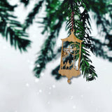 Brown Unfinished Wooden Lantern Holiday Ornament with Red String, Wood Three Wise Men Christmas Story Scene, Religious Ornaments for Tree or Gifts, Needzo