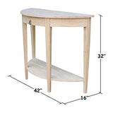 IC International Concepts Half Moon Console Table, 42 in W x 16 in D x 31 in H, Unfinished IC International Concepts
