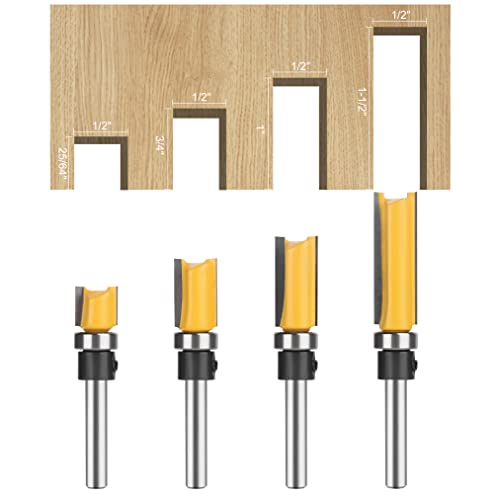 UTRUSTTO Pattern Flush Trim Router Bits 1/4 Inch Shank, Bottom Bearing Flush Trim Router bit Set, Cutting Diameter: 1/2", Cutting Height Respectively UTRUSTTO