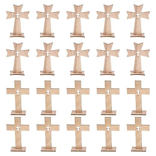 20 Pcs Cross Decor Wooden Crafts Cross Shaped Ornaments Tabletop Decor Cross Art Sign for Home Decor Gift SEWACC