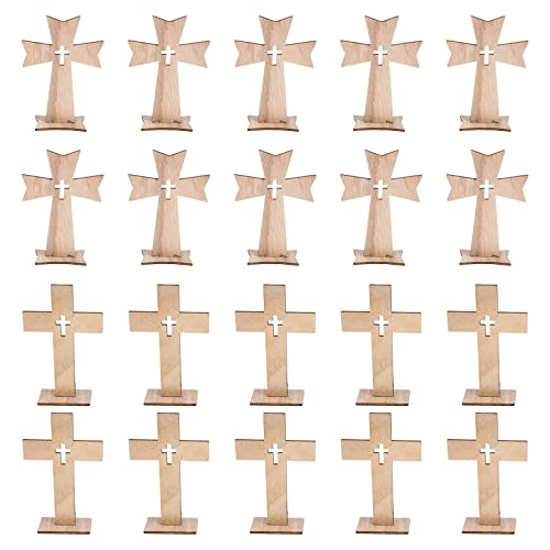 20 Pcs Cross Decor Wooden Crafts Cross Shaped Ornaments Tabletop Decor Cross Art Sign for Home Decor Gift - WoodArtSupply