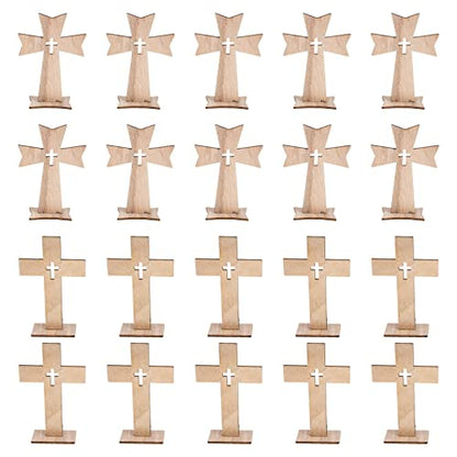 20 Pcs Cross Decor Wooden Crafts Cross Shaped Ornaments Tabletop Decor Cross Art Sign for Home Decor Gift - WoodArtSupply