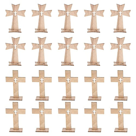 20 Pcs Cross Decor Wooden Crafts Cross Shaped Ornaments Tabletop Decor Cross Art Sign for Home Decor Gift SEWACC