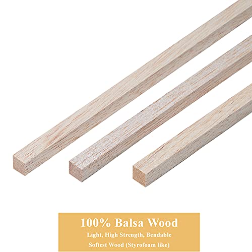 Balsa Wood Sticks 1/2 Inch Square Dowels 12" Long - Pack of 15 by Craftiff (15 Pcs) Craftiff