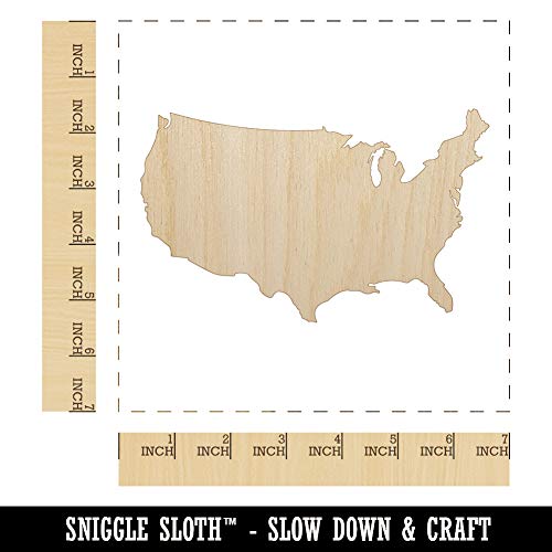USA United States of America Solid Unfinished Wood Shape Piece Cutout for DIY Craft Projects - 1/4 Inch Thick - 6.25 Inch Size