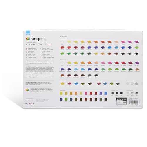 KINGART Art & Graphic Collection Art Set, 2-Drawer Wooden Case, Pencils, Pastels, Brush, Blending Stump, Erasers, Sharpener, Painting, Drawing, All KINGART
