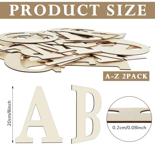 Soaoo 52 Pieces 8 Inch Unfinished Blank Wooden Letters Surface Big Wooden Alphabet Letters for Painting, DIY Projects, Tabletop, Home Wall Decor, Soaoo