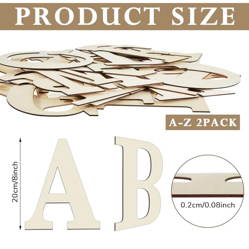 Soaoo 52 Pieces 8 Inch Unfinished Blank Wooden Letters Surface Big Wooden Alphabet Letters for Painting, DIY Projects, Tabletop, Home Wall Decor,